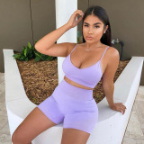 Sexy Low-Cut Solid Color Sportsuit