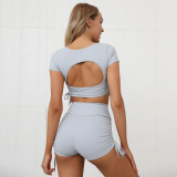 Bandage Square Neck Short-sleeve Open Back Sexy Sports Two-piece Set