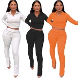 Solid Color Casual Sport Fashionable Trousers Two Piece Set