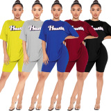 Causal Short Sleeve Pants Letter Printed Two Piece Sport Set