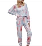 Tie-Dyed Long-Sleeved Pants Two - Piece Suit Sleepwear