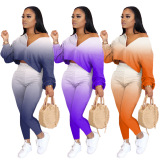 New Style Gradient Color Long Sleeved Two Piece Set