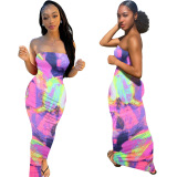 Colorful Tie-Dye Strapless Tight Dress