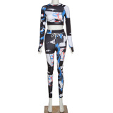 Printed Long Sleeve High-Waisted Sport Two Piece Set