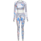 Printed Long Sleeve High-Waisted Sport Two Piece Set