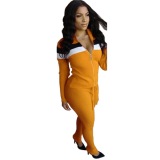 Colorblock Zipper Casual Two Piece Outfits