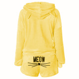 Cat Pattern Cozy Plush Night Wear Two Pieces Set