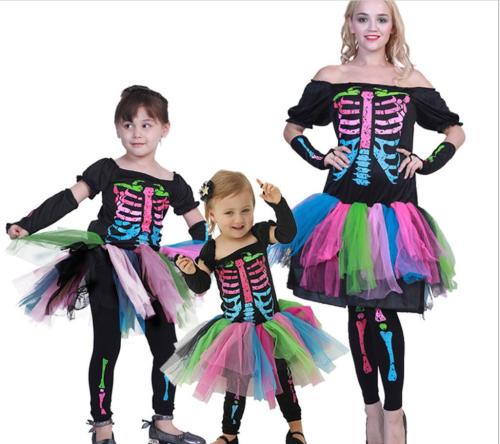 Colorful Skeleton Printed Halloween Costume