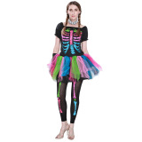 Colorful Skeleton Printed Halloween Costume