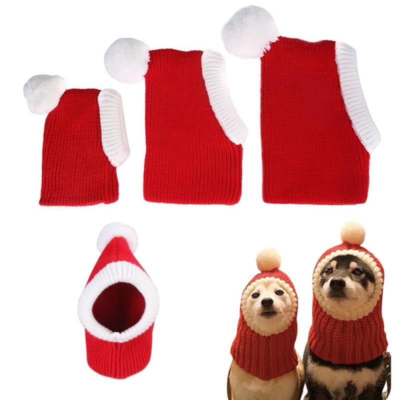 Winter Dog Cap Christmas Pet Knitted Hat With Plush Ball French Bulldog  Teddy Bichon Warm Headwear Xmas Cat Puppy Headgear