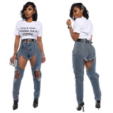 New Sexy Hole PatchWork High Waist Slim Fit Individual Jeans