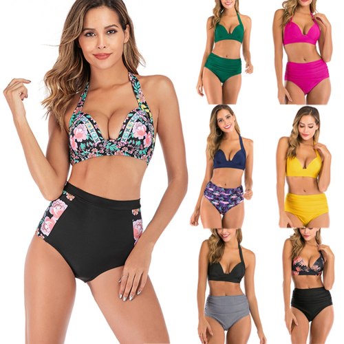 Sexy Bikini Swimsuit Women Swimwear Push Up Bikinis Set Leaf Print Female High Waist Swimming Suits for Bathing Suit