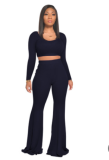 Solid Color Boot Cut Pant Two Piece Outfit