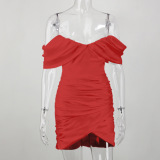 Solid Color Pleated One Piece Dress