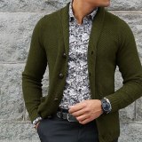 Winter Cardigan Sweater Men Shawl Collar Button Placket Mens Knitted Sweaters Casual Slim Fit Warm Christmas Jacket Coat Pull