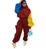 Fashion Colorblock Hoodies Two Pieces Outfit