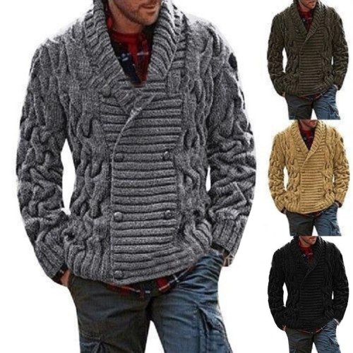Double Breasted Mens Cardigan Sweater Autumn Sweater Coat Jacket Men Knitted Cardigan Pull Homme Twist Jumper Sweater XXL
