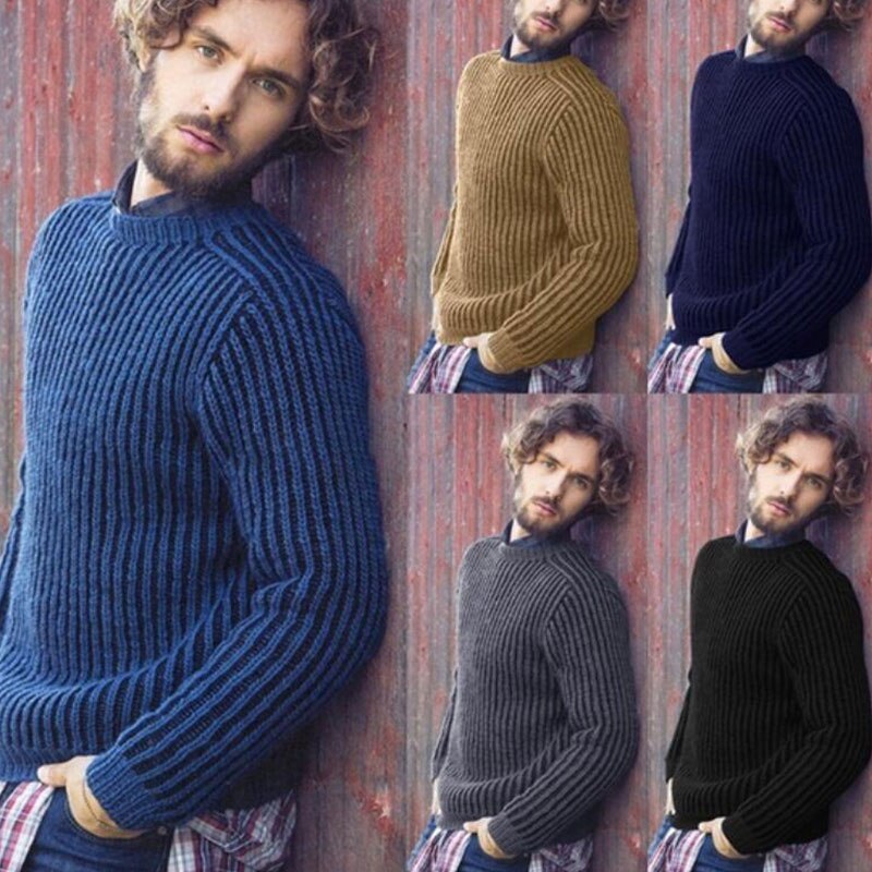 Knit Men's Sweater Business O-neck Long Sleeve Fashion Slim Solid England Male Pullover Autumn Winter Casual Men Sweaters