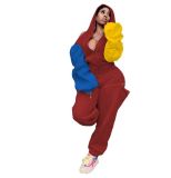 Fashion Colorblock Hoodies Two Pieces Outfit