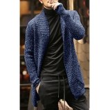 Knitted Cardigan Sweater Men Autumn Mens Long Sweater Jacket Casual Slim Fit Trench Knitwear Sweaters Streetwear Tops Gray
