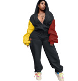 Fashion Colorblock Hoodies Two Pieces Outfit