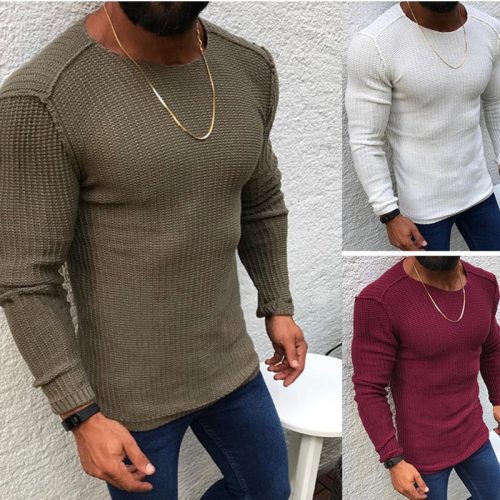 Pullover Sweater Men Casual Slim Fit Knitted Sweaters Pull Homme O Neck Long Sleeve Solid Color Male Knitwear Black White