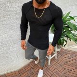 Men Knitted Pullovers Male Solid Color O-neck Striped Long Sleeve Sweater Autumn Winter Slim Fit Casual Sweater