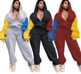 Fashion Colorblock Hoodies Two Pieces Outfit