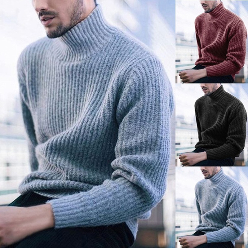 Turtleneck Sweater Men Mens Pullover Knitwear Pull Homme Turtle Neck Knitted Male Sweaters Casual Solid Color Autumn Jumper
