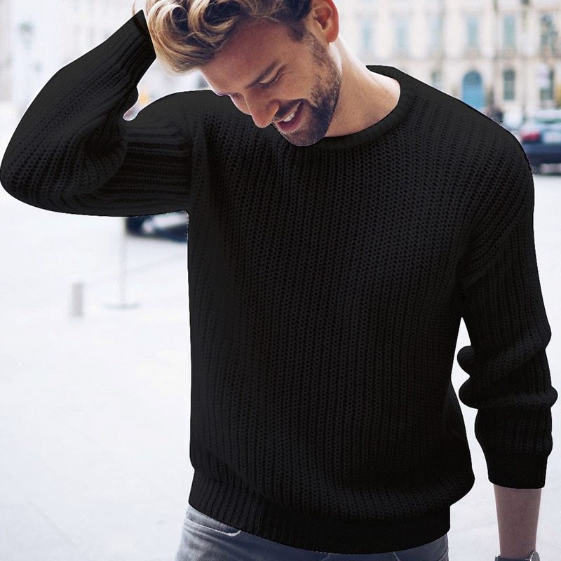 Autumn and winter new men's pullover Casual Jumper solid color knitted top