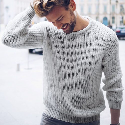 Autumn and winter new men's pullover Casual Jumper solid color knitted top