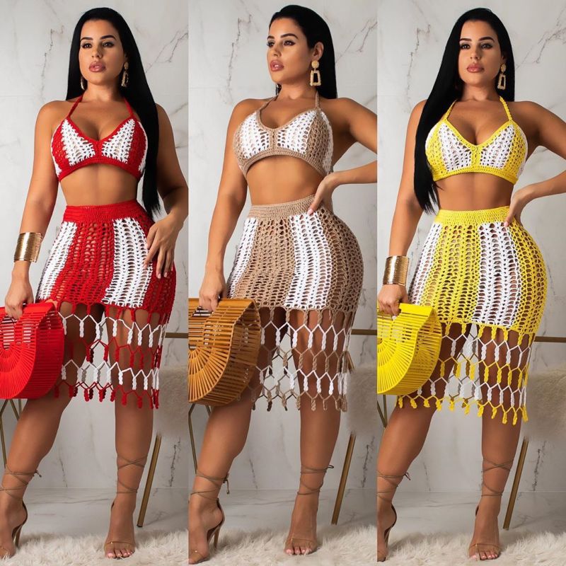 Fashion Weave Beach Dress Two pieces Outfit