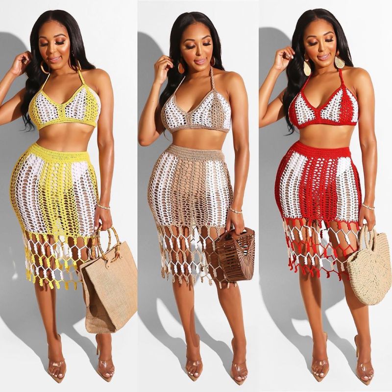 Fashion Weave Beach Dress Two pieces Outfit