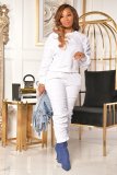 Women Hot Sale Solid Color Long Sleeve Two pieces Outfit White Gray Black Khaki Pink S-XXL