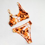 Sexy Cheeky Tie Dye Bikini High Cut Swimsuit With Ring Hoop Women Bandage Swimwear Swim Beach Wear Bath Suit Two Piece Set
