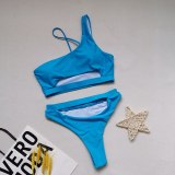 Solid Color Bikini New High Waist Bikini Set One Shoulder Swimwear Women's Swimsuit Hollow Out Bathing Suit Beachwear XL