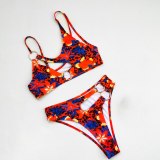 Sexy Cheeky Tie Dye Bikini High Cut Swimsuit With Ring Hoop Women Bandage Swimwear Swim Beach Wear Bath Suit Two Piece Set