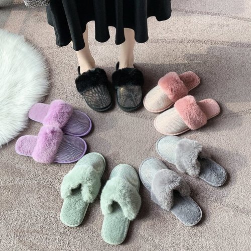 Women Comfort Winter Warm Slippers Black Purple Pink Green Gray 36-43