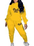 Women Hot Sale Printing Long Sleeve Hoodies Two pieces Outfit Yellow Red Gray Black Blue Navy Blue Deep Green S-XXXL