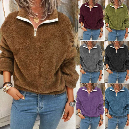 Oversized S-5XL Women's Plush Fleece Sweatshirt Coats Women Fashion Turndown Collar Long Sleeve Added Velvet Hoodie