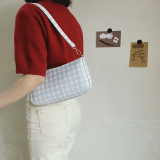 Women's Retro Plaid Baguette Bag Armpit bag Shoulder Handbag Black Red Blue White