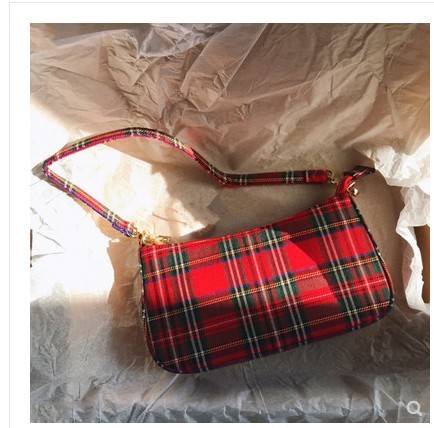 Women's Retro Plaid Baguette Bag Armpit bag Shoulder Handbag Black Red Blue White