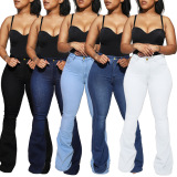 Women High Waist Slim Elasticity Boot Cut Pants White Black Blue S-3XL