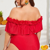 Women Off Shoulder Two Piece Sexy Plus Size Swimwear Black Red L-4XL