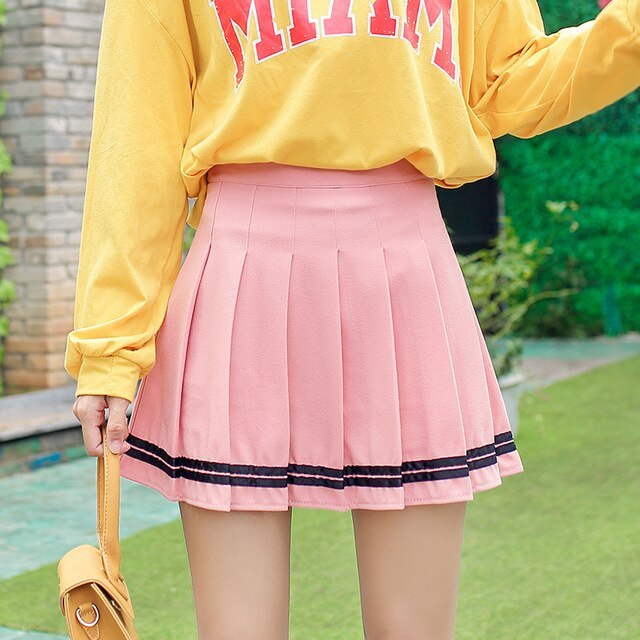 Pleated Skirts Womens Summer High Waist Short Mini A Line Skirt School Uniform Girls Harajuku Black White Pink Blue