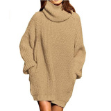 Fashion Warm Dress High Neck Long Sleeve Loose Style Multi-Color Women Sweater