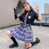 School Gril Uniform Grid Skirt Genuine Female Student Wear College Style Autumn and Winter Clothes Spot Original Suit Short Skirt Two-piece Suit