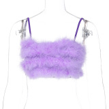 Hot Sale Sexy Women Soft Fur Straps Breast Wrap Vest White Black Pink Purple S-L