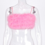 Hot Sale Sexy Women Soft Fur Straps Breast Wrap Vest White Black Pink Purple S-L