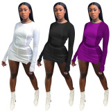 Women Sexy Solid Color Slim Long Sleeve Two Piece Set White Purple Black S-XL